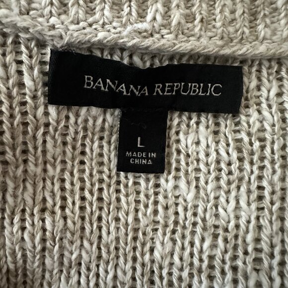 Banana Republic Sweater Long Sleeve Womens Large Beige Marled Hi-low Knit Linen - Picture 9 of 11